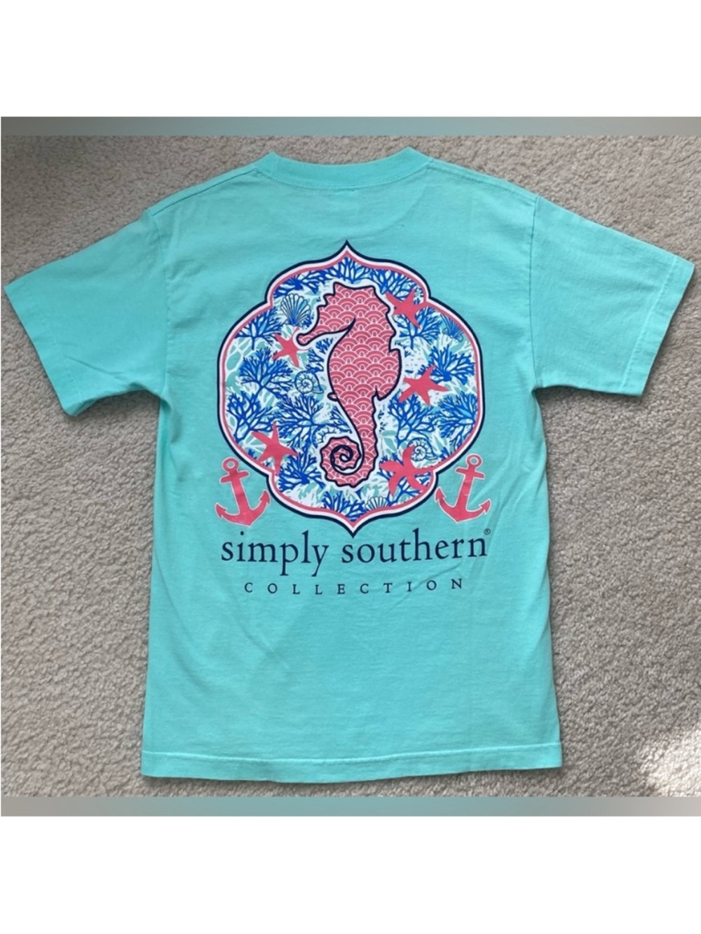 Simply Southern Seahorse T-Shirt Coral Blue Mint Anchors Starfish